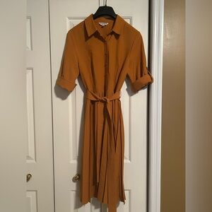 Orange Button-Up Belted Dress